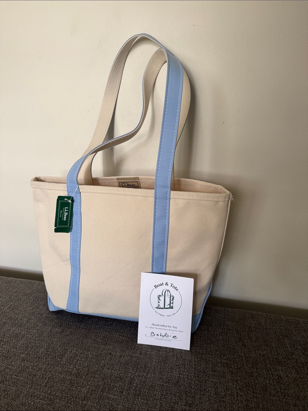 L.L. Bean Boat & Tote Medium seaboard baby blue Canvas Bag NWT USA Made